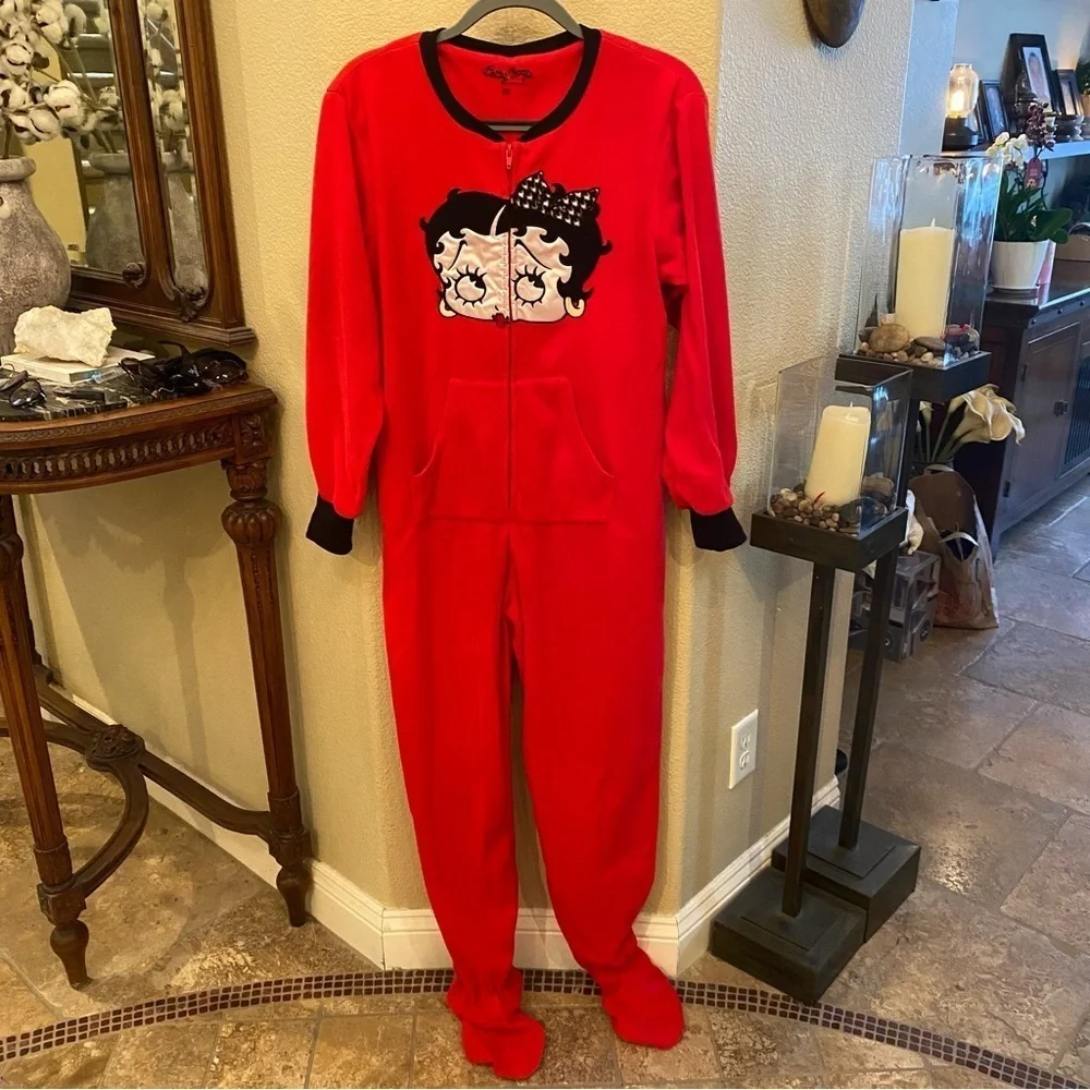 Betty Boop Red Onesie Fleece Sleepwear Pajamas Size Small